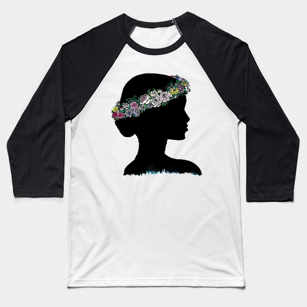 flower crown silhouette Baseball T-Shirt by rickkhemmanivong